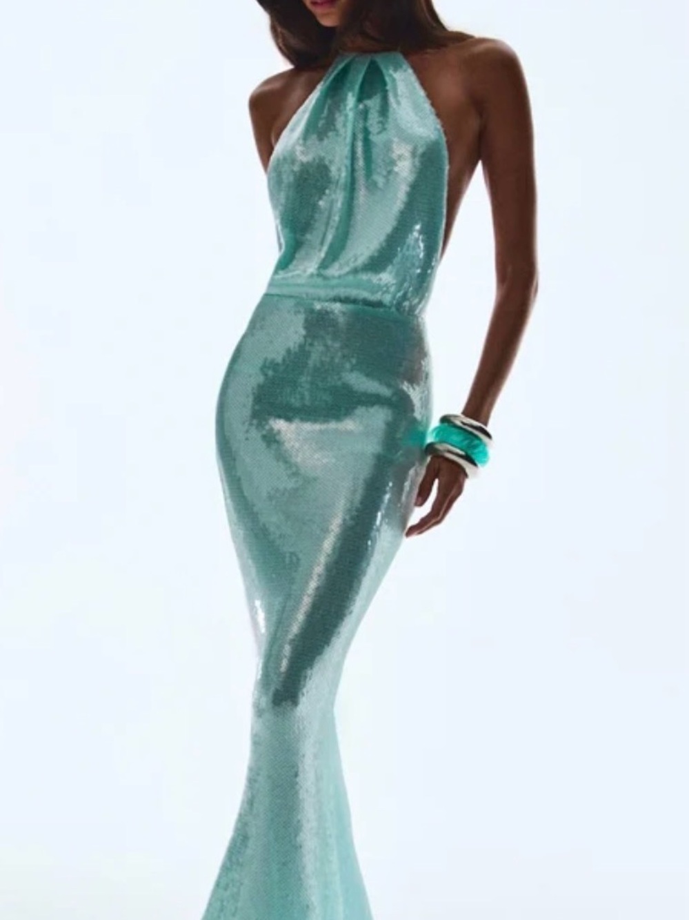 Retrofete ELEXA SEQUIN Halter Mermaid Maxi Gown